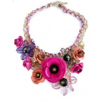 Ombre Pink Rose Bouquet 3D Statement Necklace